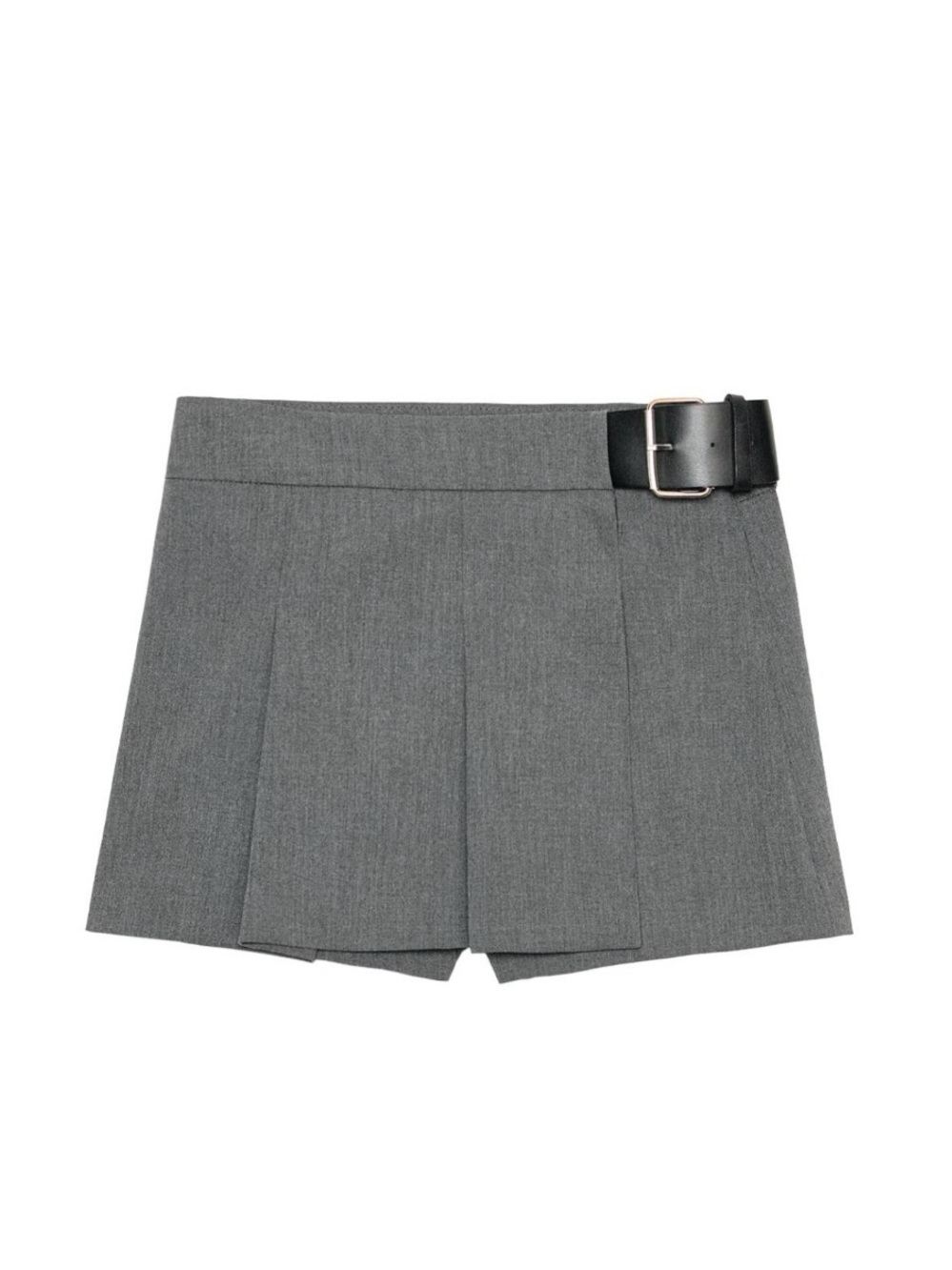Zara Gray Pleated Mini Skort with Black Belt